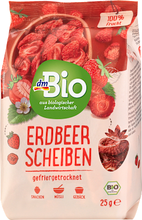 Trockenfrüchte, Erdbeerscheiben gefriergetrocknet dmBio