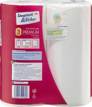 Küchentücher Premium (2x102 Blatt) Saugstark&Sicher