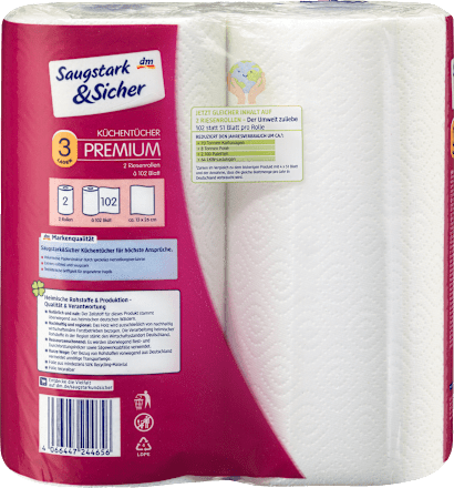 Premium papirnati papirnati ručnici, 3-slojni, 102 listića  Saugstark&Sicher