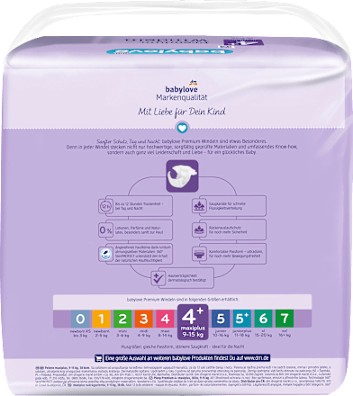Windeln Premium Gr. 4+, Maxiplus, 9-15 kg babylove