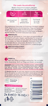 Gesichtsmaske Peel-Off pink (2x8 ml) Balea