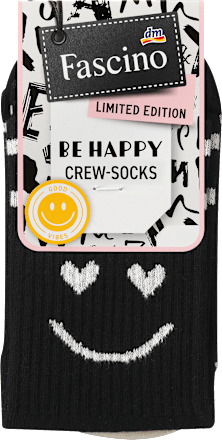 Crew Socken mit Smiley-Motiv schwarz Gr. 35-38 Fascino
