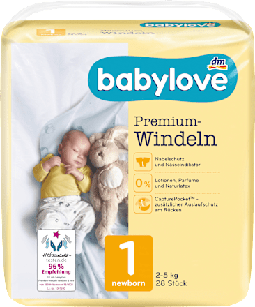 Windeln Premium Gr. 1, Newborn, 2-5 kg babylove