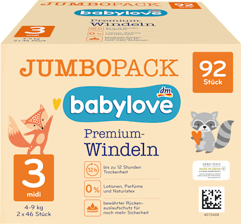 Windeln Premium Gr. 3 Midi, (4-9 kg), Jumbo Pack babylove