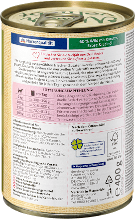 Karma mokra dla psa 60% dziczyzny z marchewką Dein Bestes