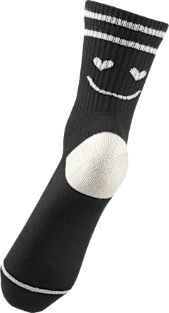 Crew Socken mit Smiley-Motiv schwarz Gr. 35-38 Fascino