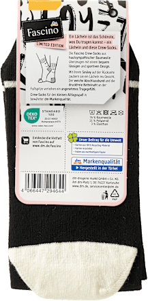 Crew Socken mit Smiley-Motiv schwarz Gr. 35-38 Fascino
