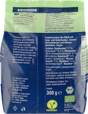 Bio muesli s sojinimi in ovsenimi kosmiči, sončničnimi semeni in oreški Sportness