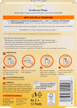 Vankúšiky proti vráskam okolo očí s koenzýmom Q10 Balea