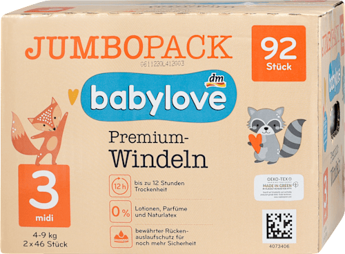 Pieluszki Premium, rozmiar 3, midi, 4-9 kg, JUMBOPACK babylove