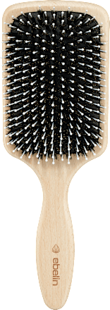 Párnás hajkefe fa nyéllel, vegyes sörtékkel, szögletes ebelin