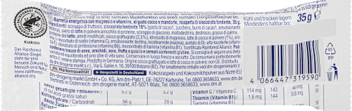 Energiaszelet kókusz-mandula ízű, étcsokoládé-bevonattal, magnéziummal és vitaminokkal Sportness