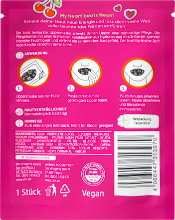 Lippenmaske bedruckt Neon mit Kirsch-Extrakt Balea