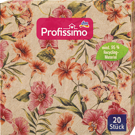 Servietten "Blumen" aus Recycling-Material (33x33 cm) Profissimo