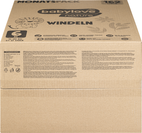 nature pelene XL veličina 6 (15 – 20 kg) - mesečno pakovanje, 6x27kom babylove nature