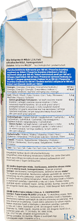 Bio alpesi tartós zsírszegény tej 1,5% zsírtartalommal, UHT-hőkezelt dmBio