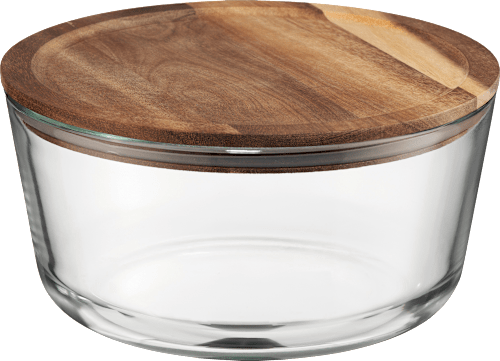 Aufbewahrungsdose aus Glas mit Deckel aus Akazienholz, (18,7x18,7x9,5cm) keine Marke