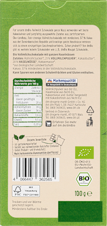 Schokolade, Vollmilch "Ganze Nuss", Naturland dmBio