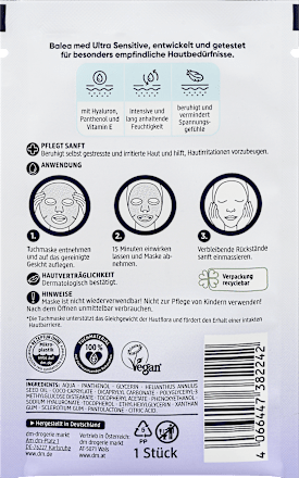 Maska za obraz med ULTRA SENSITIVE, v obliki krpice Balea med