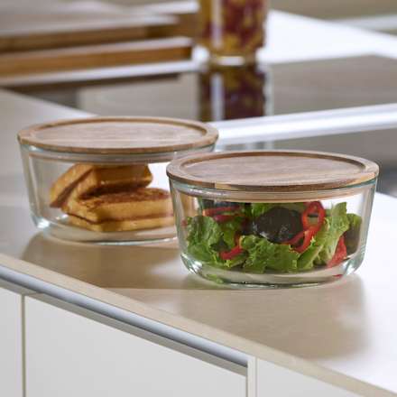 Aufbewahrungsdose aus Glas mit Deckel aus Akazienholz, (18,7x18,7x9,5cm) keine Marke