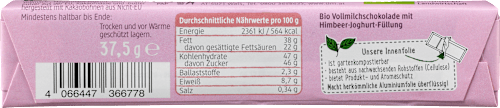 Schokoriegel, Vollmilch Himbeer Joghurt dmBio