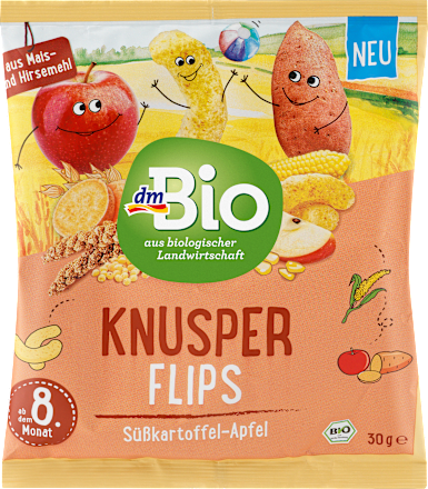 Bio puffasztott kukorica-köles snack bio édesburgonyával és almaporral, 8. hónapos kortól dmBio