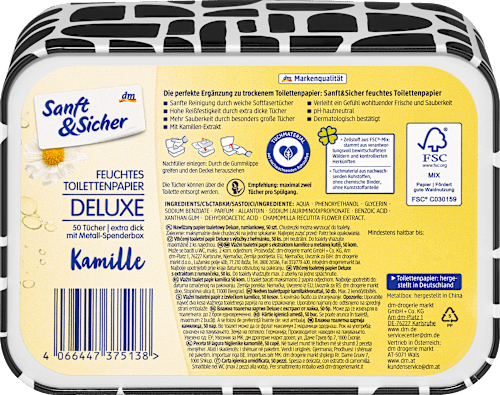 Vlhčený toaletný papier v boxe Deluxe harmanček Sanft&Sicher