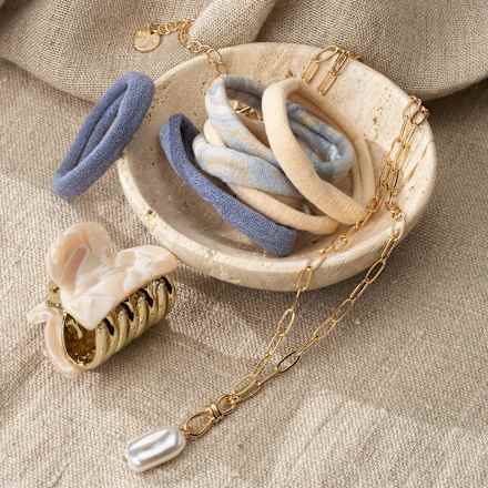 Haargummis mit Recyclingmaterial blau, beige ebelin