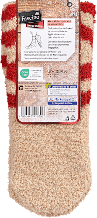 Kuschelsocken mit Rentier-Motiv, beige & rot Gr.35-38 Fascino