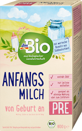 Bio tejalapú anyatej-helyettesítő PRE-tápszer, születéstől kezdve adható dmBio