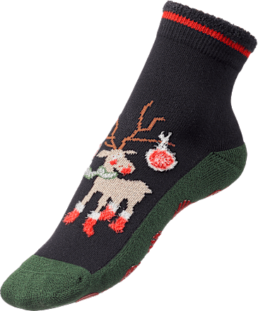 ABS Socken XMAS mit Rentier-Motiv, schwarz & grün, Gr. 35-38 Fascino