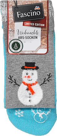 ABS Socken XMAS mit Schneemann-Motiv, blau & grau, Gr. 35-38 Fascino