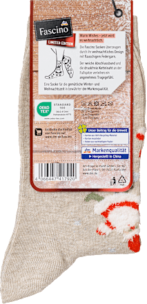 Socken XMAS mit Weihnachtsmann-Motiv, beige, Gr. 35-38 Fascino