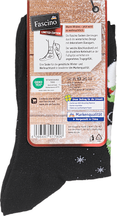 Socken XMAS mit Schneemann-Motiv, schwarz, Gr. 35-38 Fascino