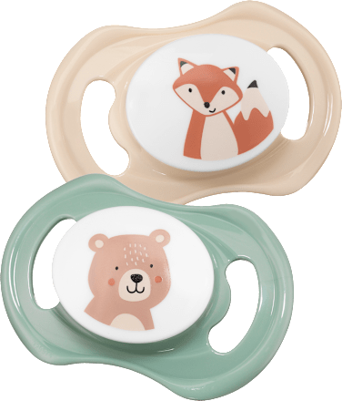 Schnuller Silikon symmetrisch, beige/grün, Gr.1, 0-6 Monate babylove