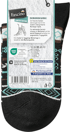 Socken mit Norweger-Muster schwarz & blau Gr. 39-42 Fascino