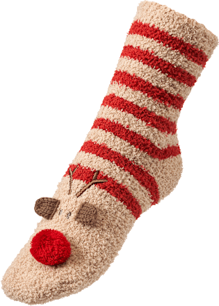 Kuschelsocken mit Rentier-Motiv, beige & rot Gr.35-38 Fascino