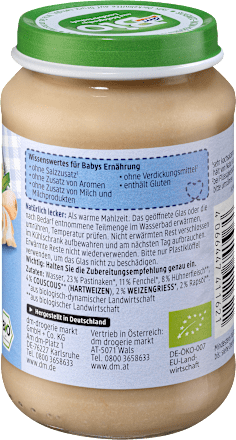 Menü Fenchel-Pastinake mit Couscous und Huhn ab dem 6. Monat dmBio