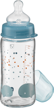 Babyflasche Weithals aus Glas, Blau , von Geburt an, 240ml babylove