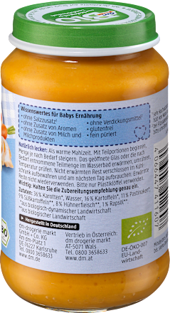 Menü Gemüse mit Süßkartoffeln und Huhn ab dem 5. Monat dmBio