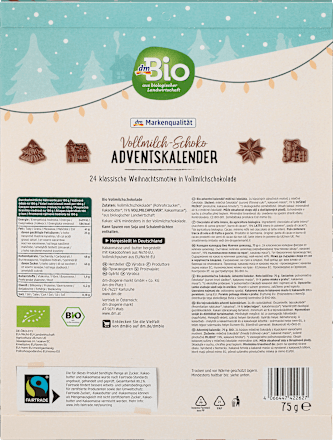 Adventskalender 2023, Vollmilch-Schoko dmBio