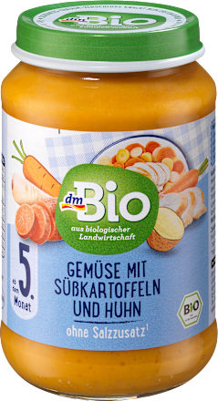 Bio bébimenü zöldségek édesburgonyával és csirkével, 5. hónapos kortól dmBio