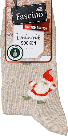 Socken XMAS mit Weihnachtsmann-Motiv, beige, Gr. 35-38 Fascino