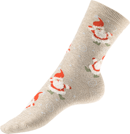 Socken XMAS mit Weihnachtsmann-Motiv, beige, Gr. 35-38 Fascino