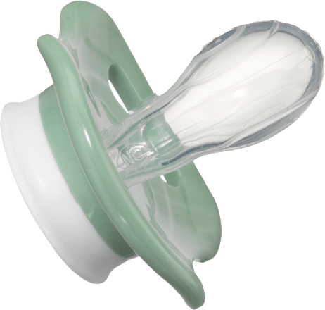 Schnuller Silikon symmetrisch, beige/grün, Gr.2, 5-18 Monate babylove