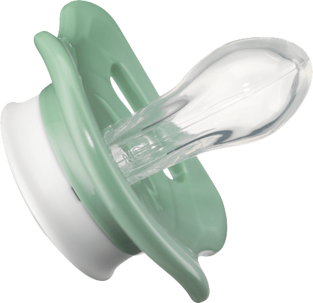 Schnuller Silikon symmetrisch, beige/grün, Gr.1, 0-6 Monate babylove