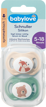 Schnuller Silikon symmetrisch, beige/grün, Gr.2, 5-18 Monate babylove