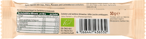 Nussriegel Haselnuss in Zartbitterschokolade dmBio