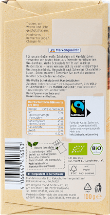 Schokolade, weiß mit Mandelstücken dmBio