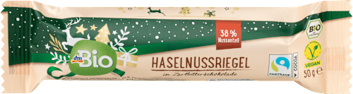 Nussriegel Haselnuss in Zartbitterschokolade dmBio